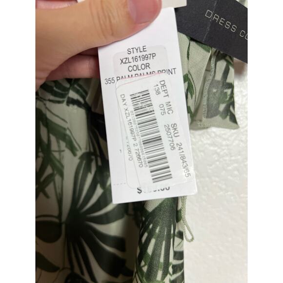 H by Halston Palm Leaf Print Green Sheer V-Neck Ruffle Maxi Dress Size 2 - Picture 9 of 9